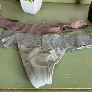 PINK Victoria's Secret Lace-Trim Thong in  taupe and Sage